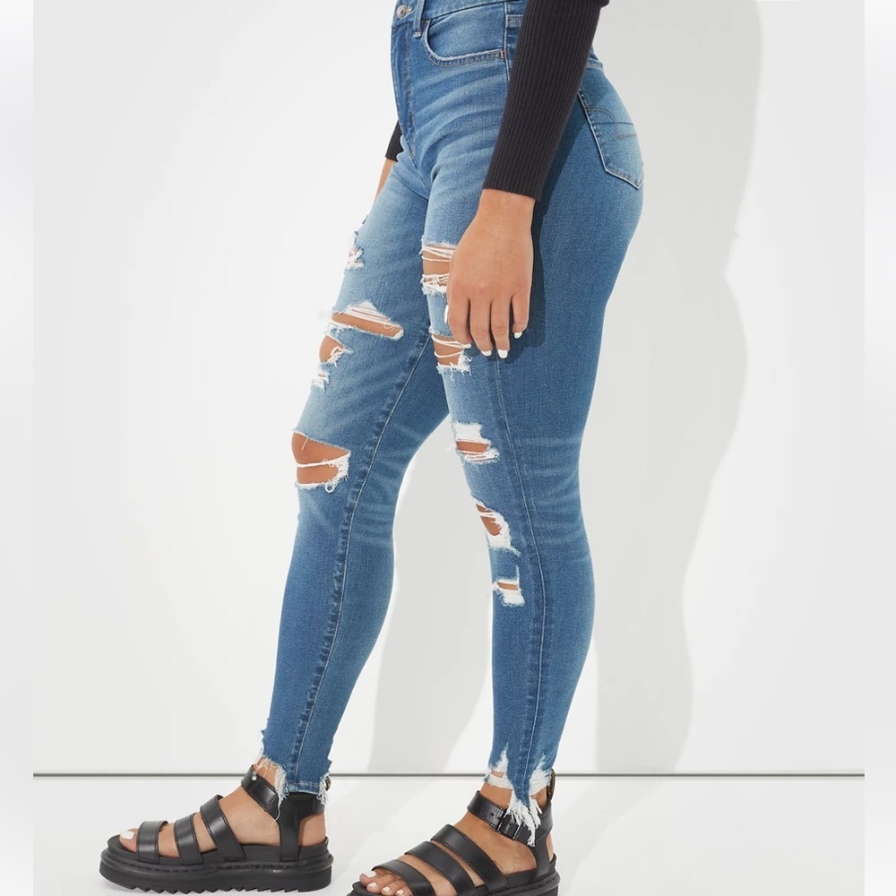 American Eagle next level stretch copper‎ stitch high waist distressed skinny